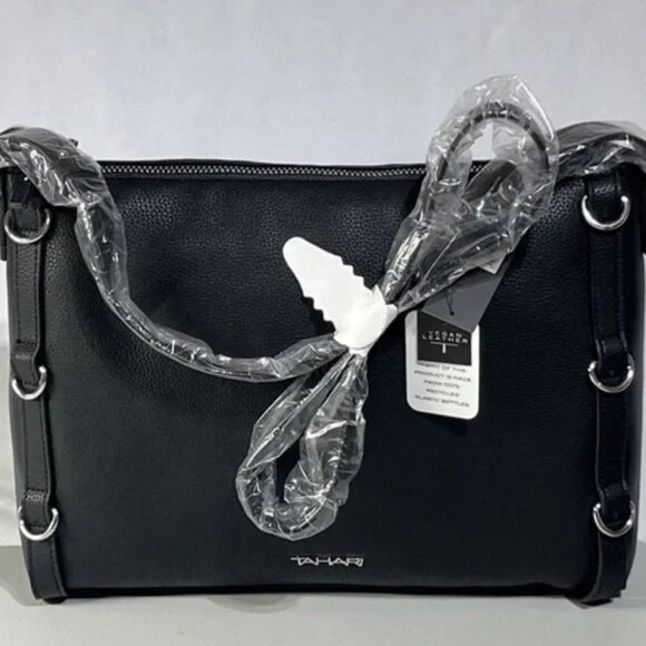 NEW $119 Tahari 13.5” large hobo crossbody bag purse black faux leather NWT - Picture 2 of 13